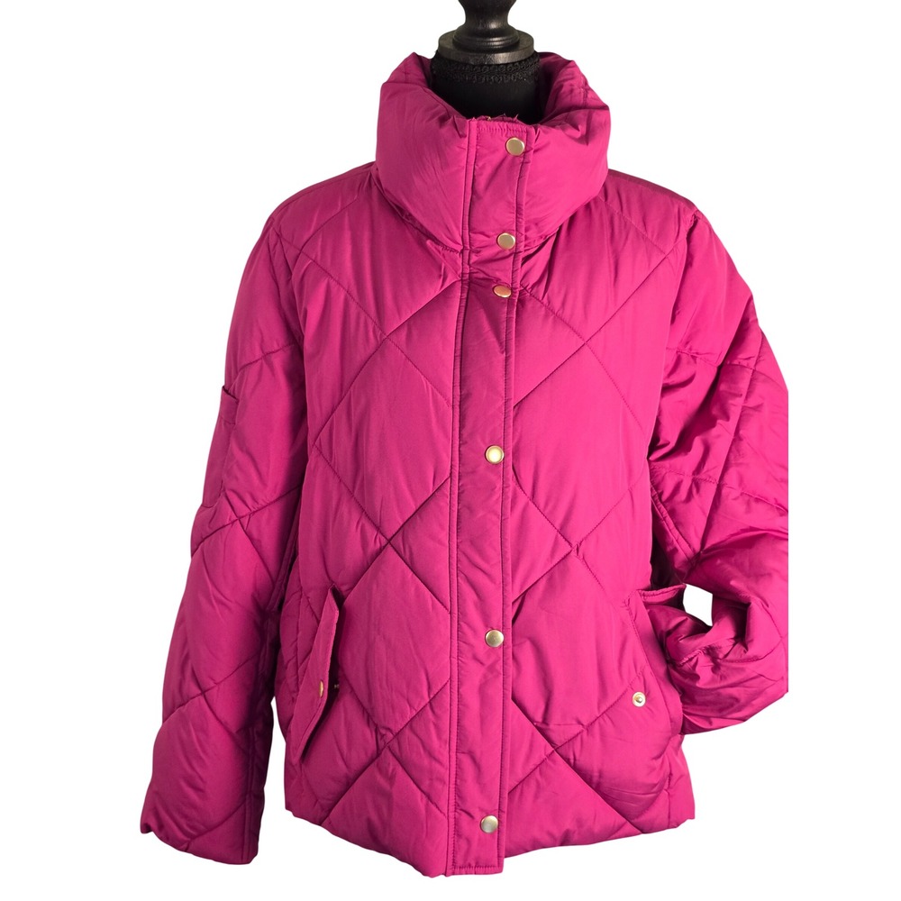 Talbots Magenta Pink Quilted Puffer Jacket Gold Hardware Old Money Size M